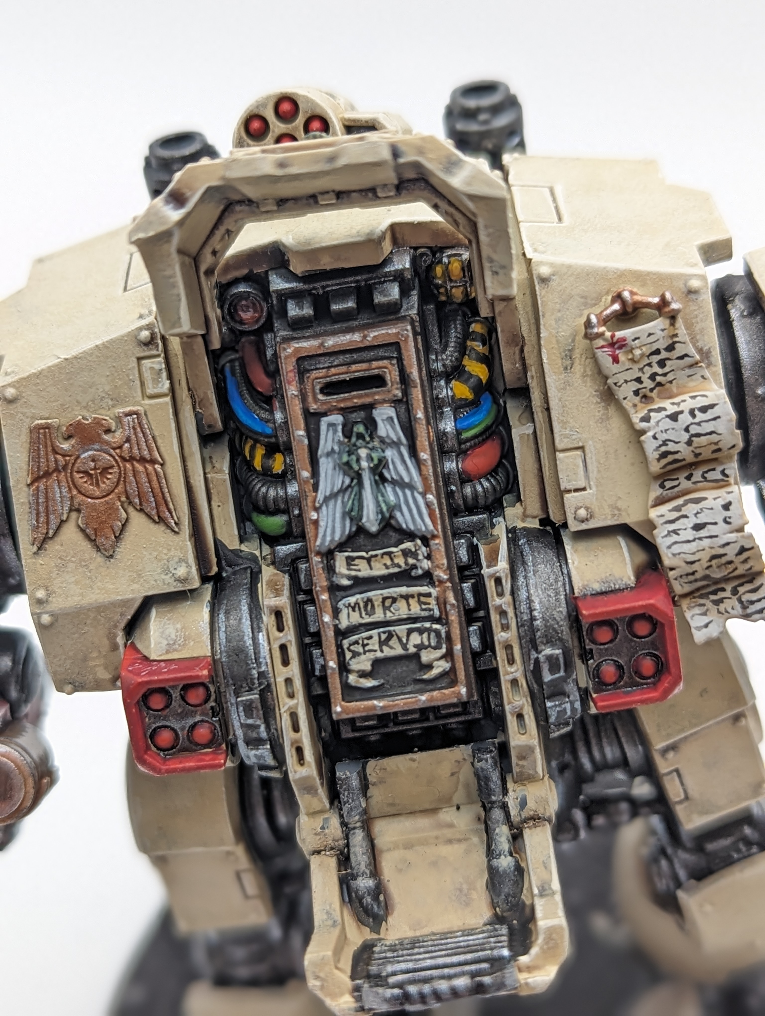 Deathwing Redemptor Dreadnought face on, sarcophagus detail