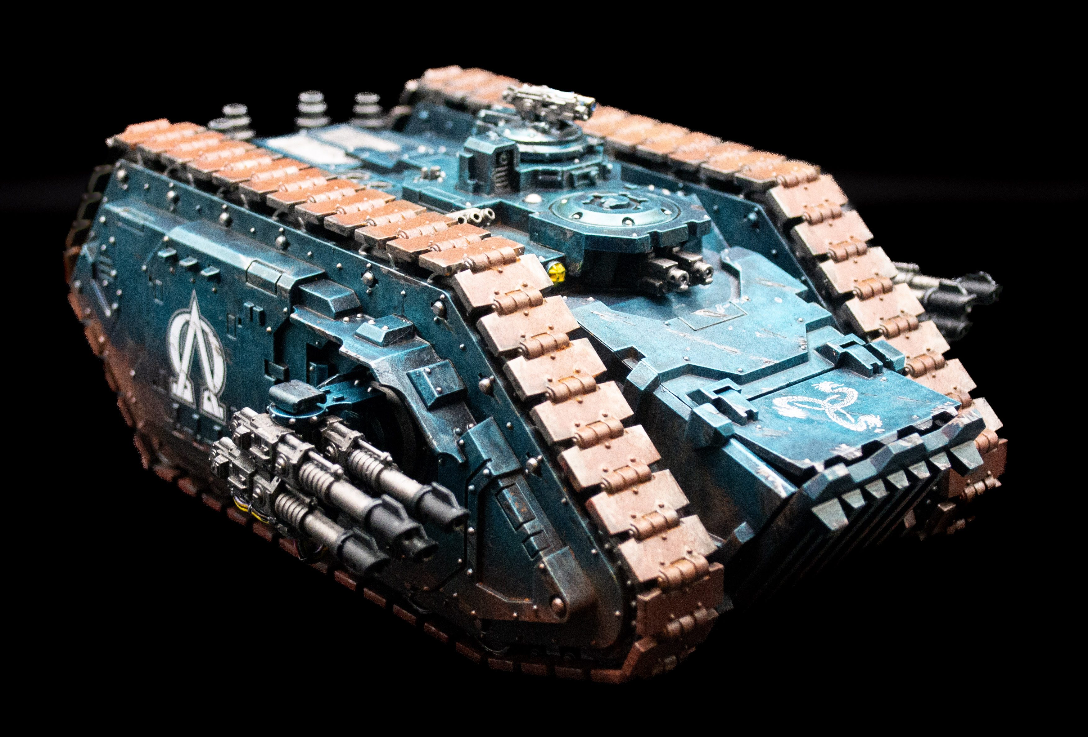 Alpha Legion Land Raider Spartan view from the front left